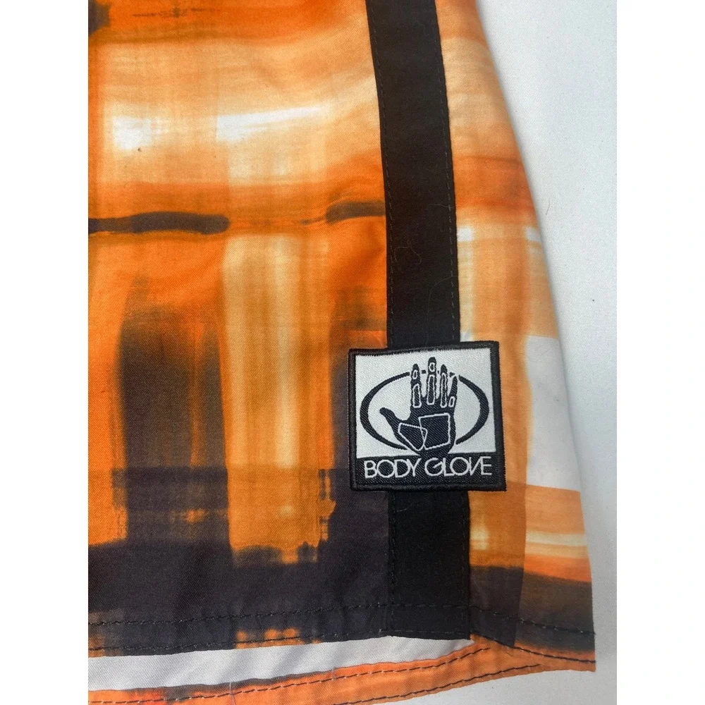 Body Glove Board Shorts Men's 34 Orange Black Abstract Swim Trunks Surf 10